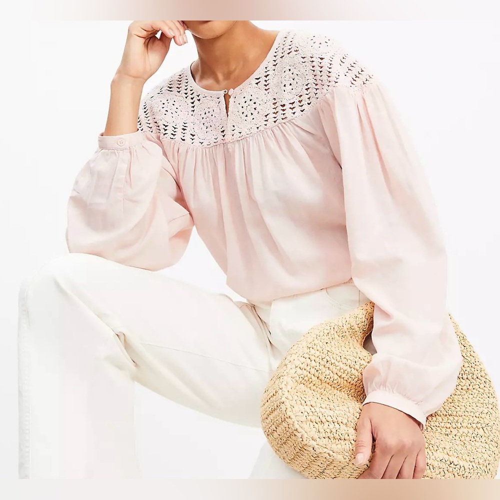 LOFT Light Pink Blouse with Crochet Accents